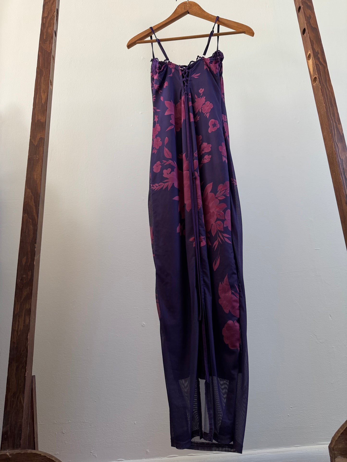 Reclaimed Slinky Purple Floral Dress