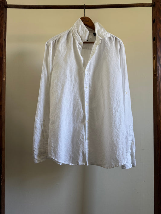 Reclaimed Perry Ellis Linen Button Down Shirt in White