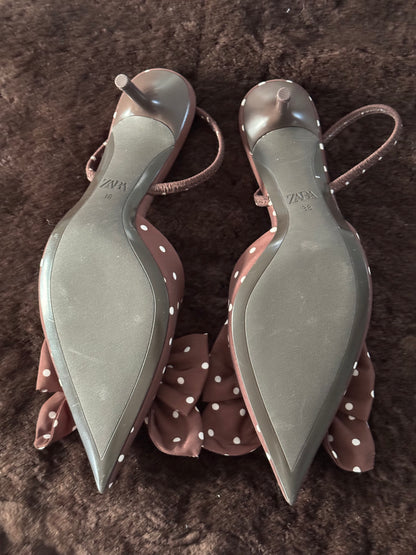 Zara Pointed Toe Sling Backs in Chocolate Polka Dots
