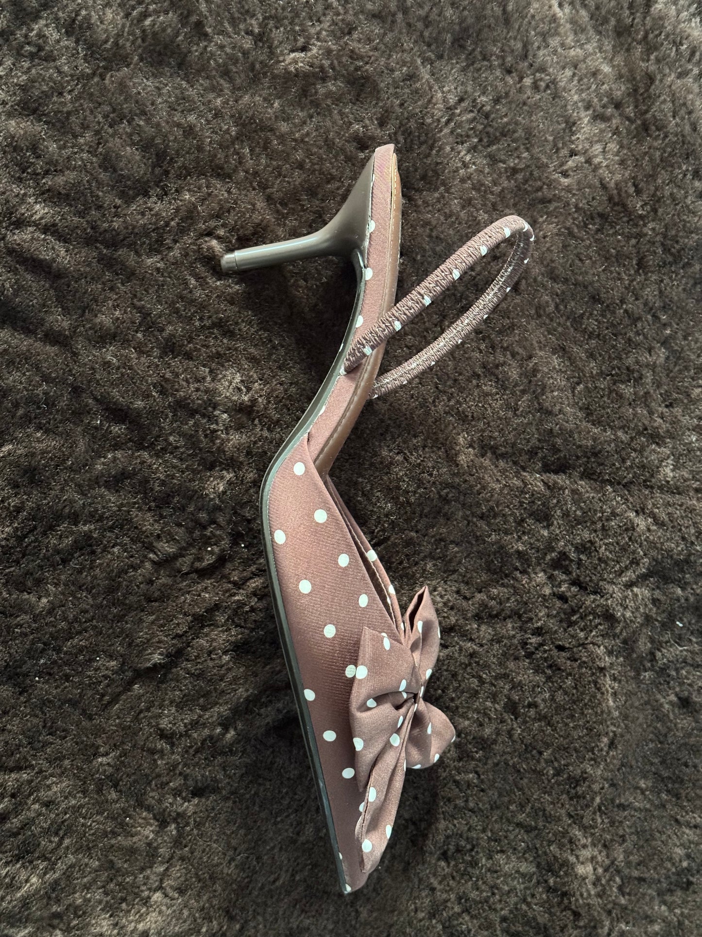 Zara Pointed Toe Sling Backs in Chocolate Polka Dots