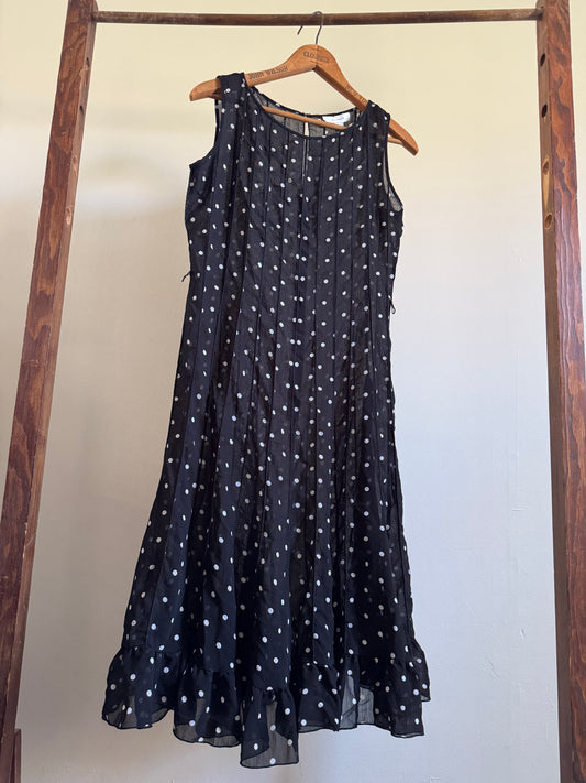 Reclaimed Sheer Fit & Flare Polka Dot Dress in Black and White