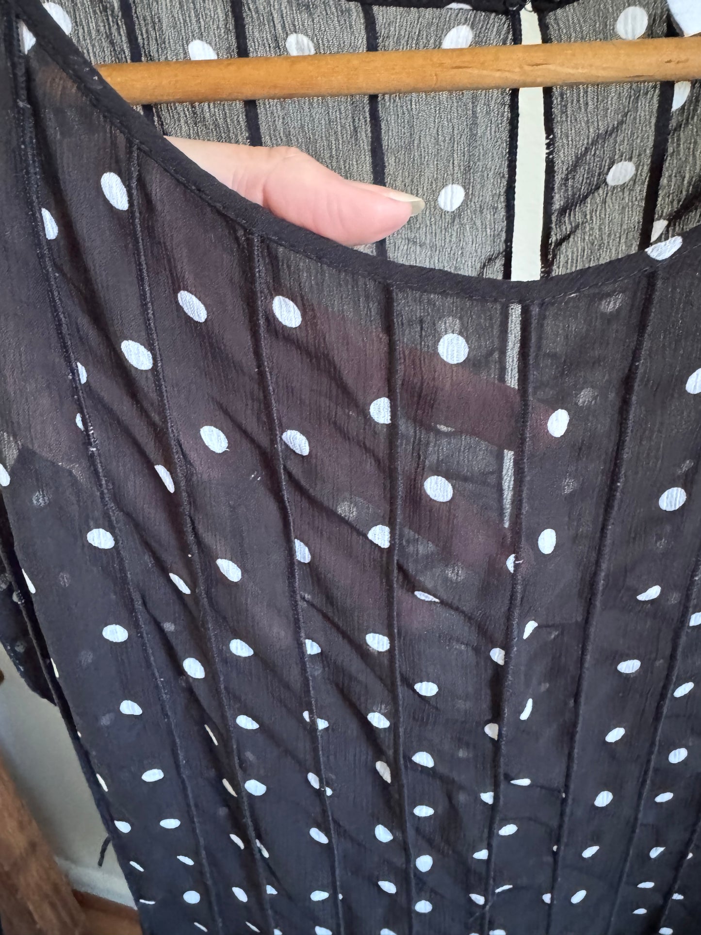 Reclaimed Sheer Fit & Flare Polka Dot Dress in Black and White
