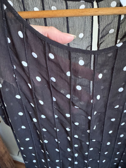 Reclaimed Sheer Fit & Flare Polka Dot Dress in Black and White