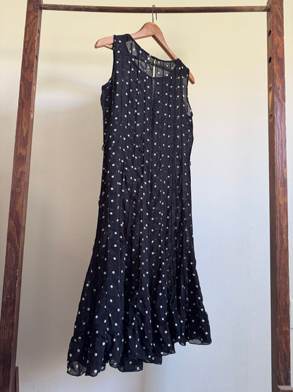 Reclaimed Sheer Fit & Flare Polka Dot Dress in Black and White