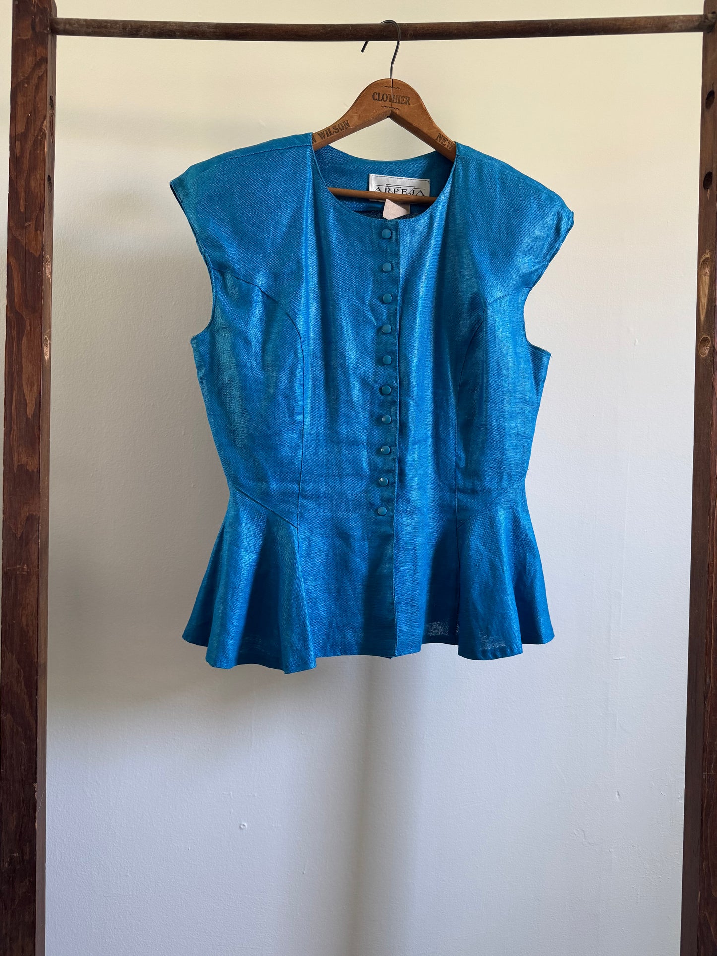 Vintage Arpeja Snap Front Peplum Top in Electric Blue