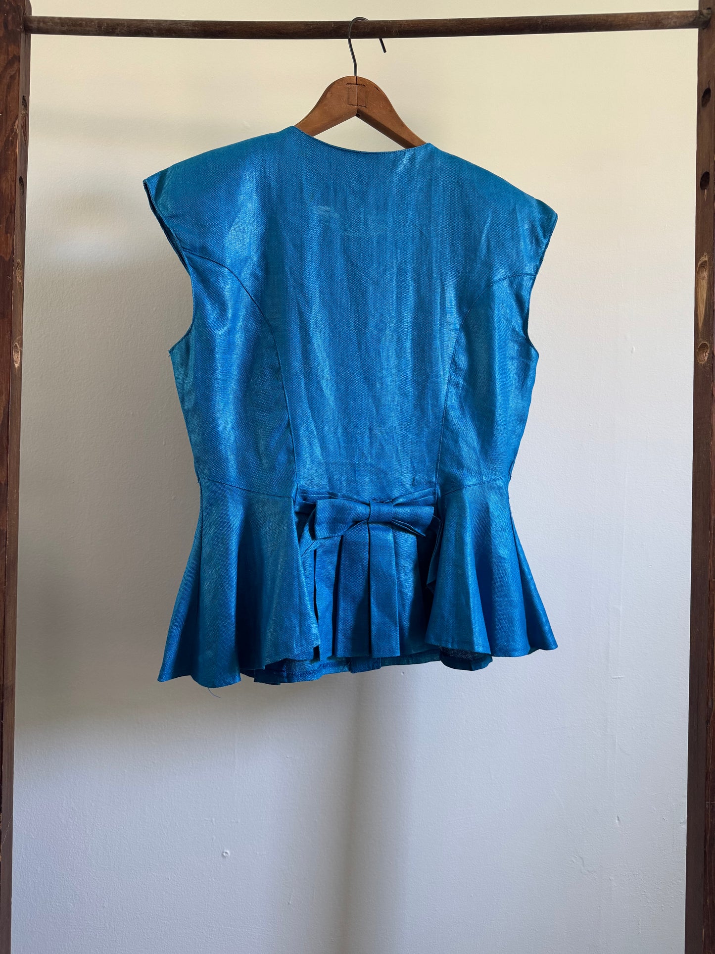 Vintage Arpeja Snap Front Peplum Top in Electric Blue