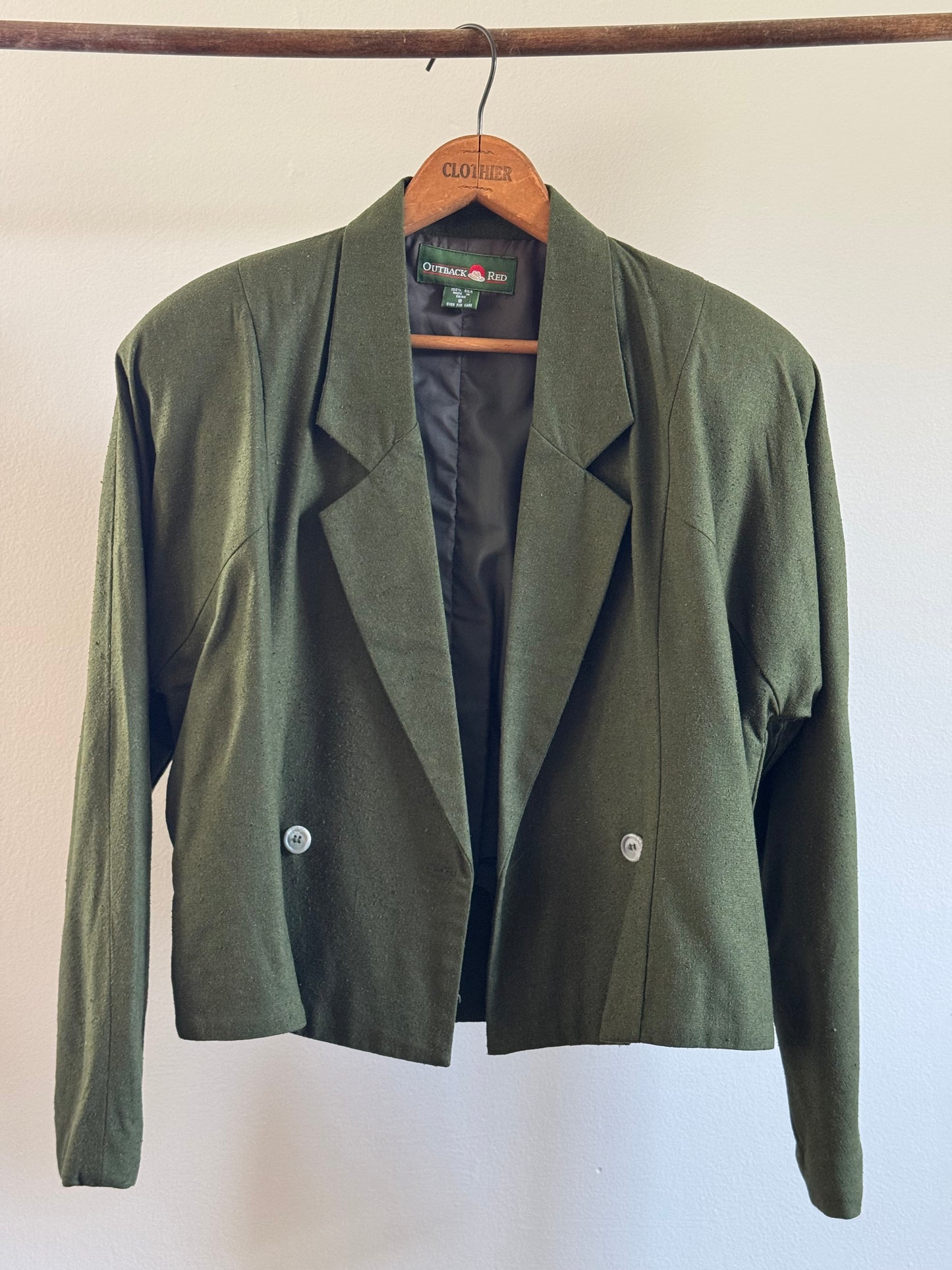 Vintage Silk Cropped Blazer in Dark Green