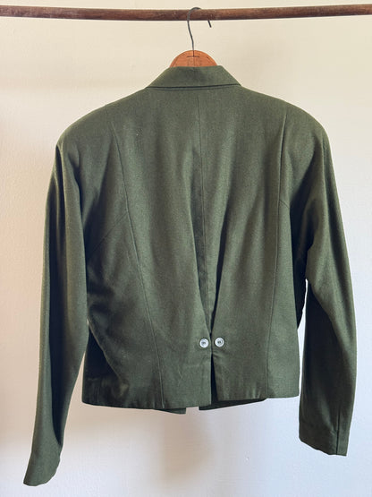 Vintage Silk Cropped Blazer in Dark Green