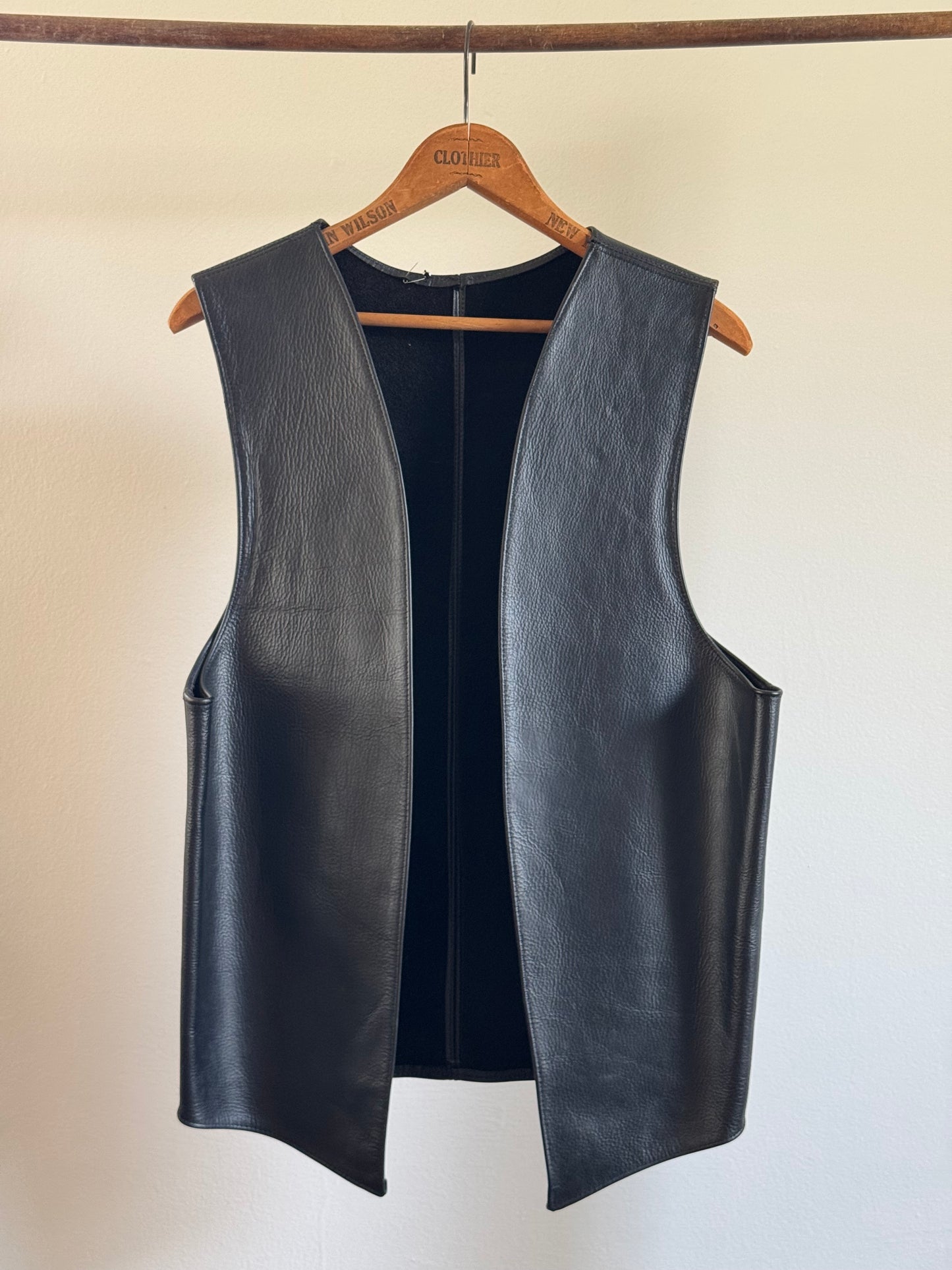 Vintage Leather Minimal Leather Vest in Black