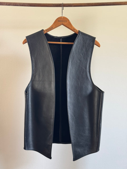 Vintage Leather Minimal Leather Vest in Black