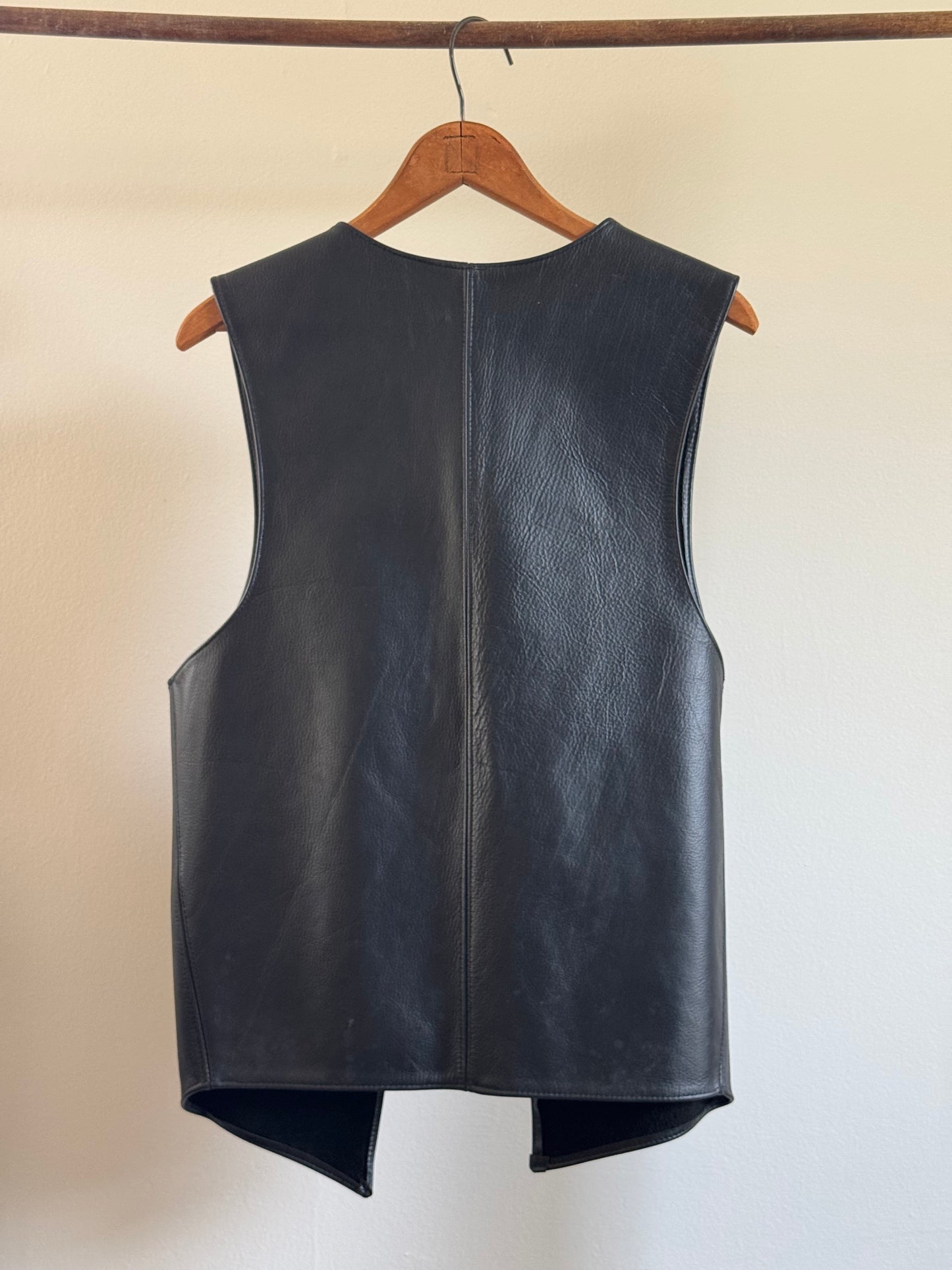 Vintage Leather Minimal Leather Vest in Black