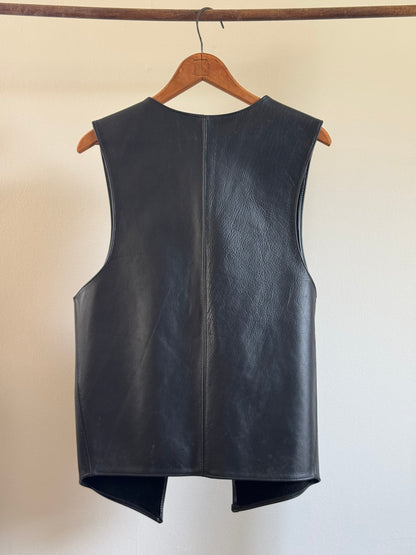 Vintage Leather Minimal Leather Vest in Black