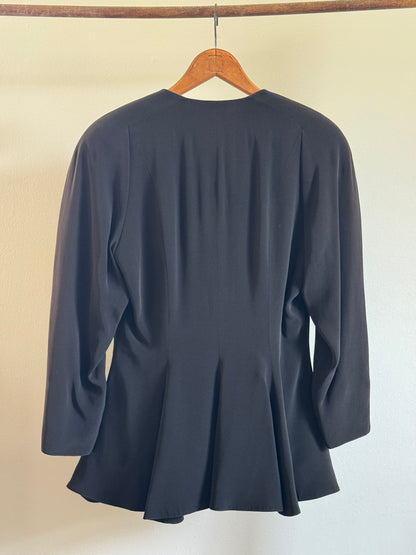 Vintage Peplum Button Up Jacket in Black
