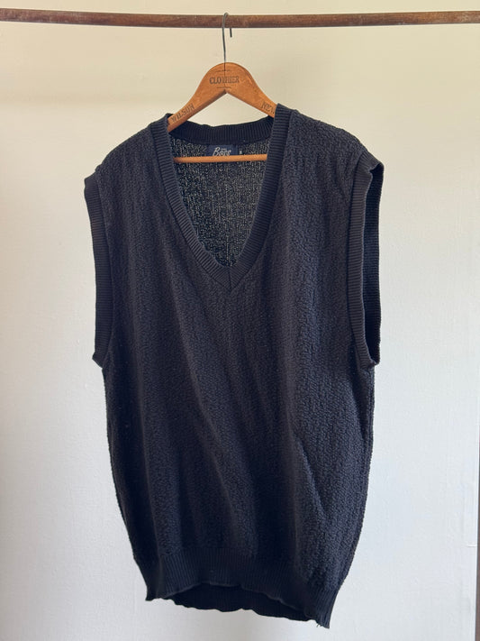Vintage Golf Boss Cotton V-neck Sweater Vest in Faded Black