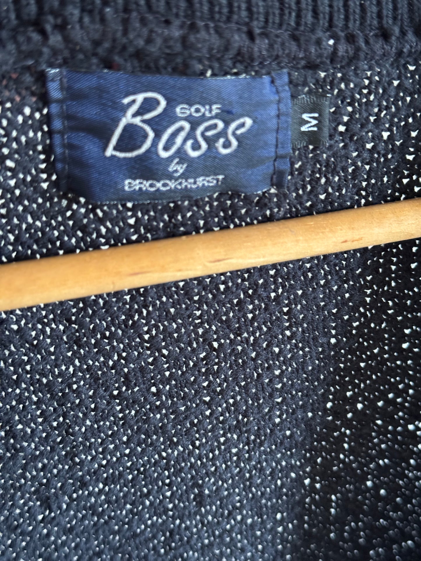 Vintage Golf Boss Cotton V-neck Sweater Vest in Faded Black
