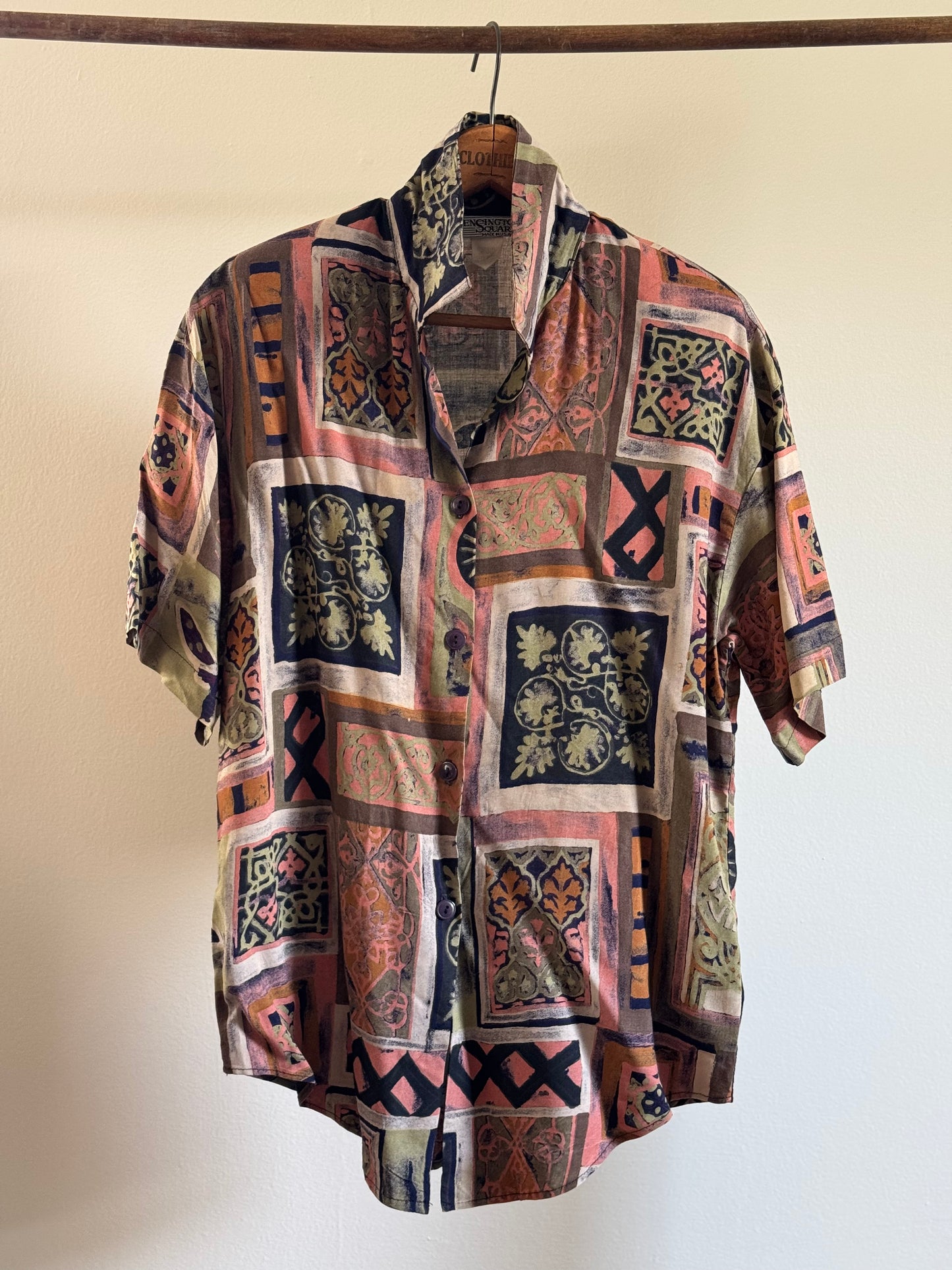 Vintage Kensington Square Short Sleeve Rayon Button Down