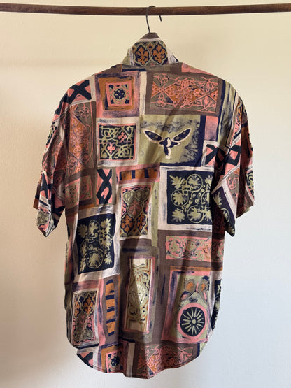 Vintage Kensington Square Short Sleeve Rayon Button Down