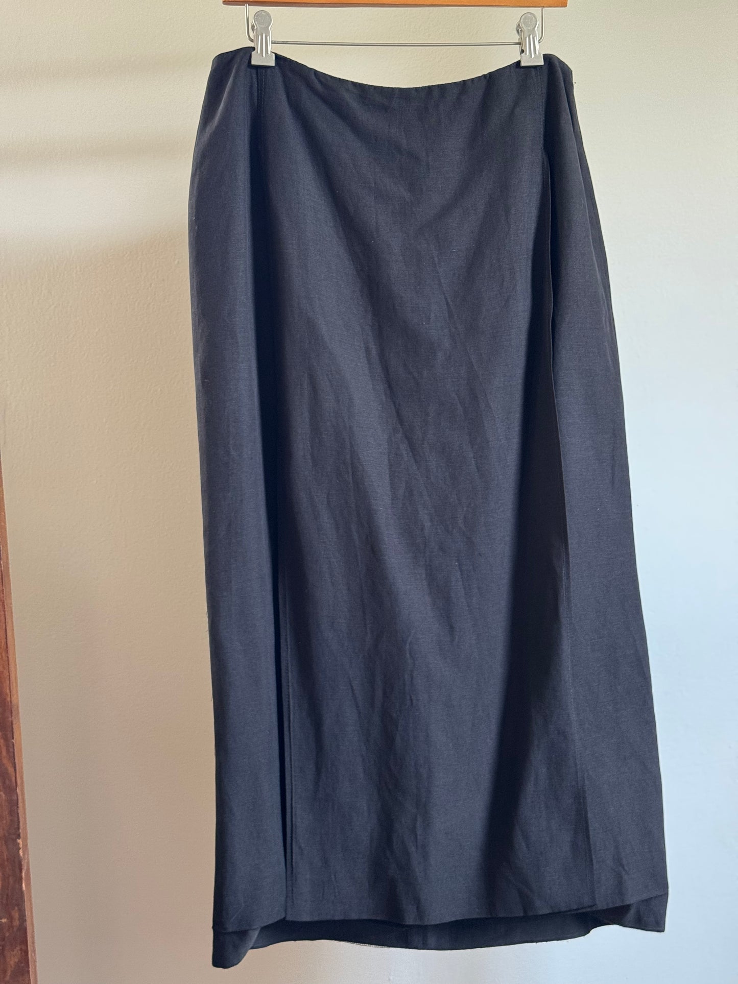 Reclaimed Jaeger Silk/Linen Long Straight Skirt in Black