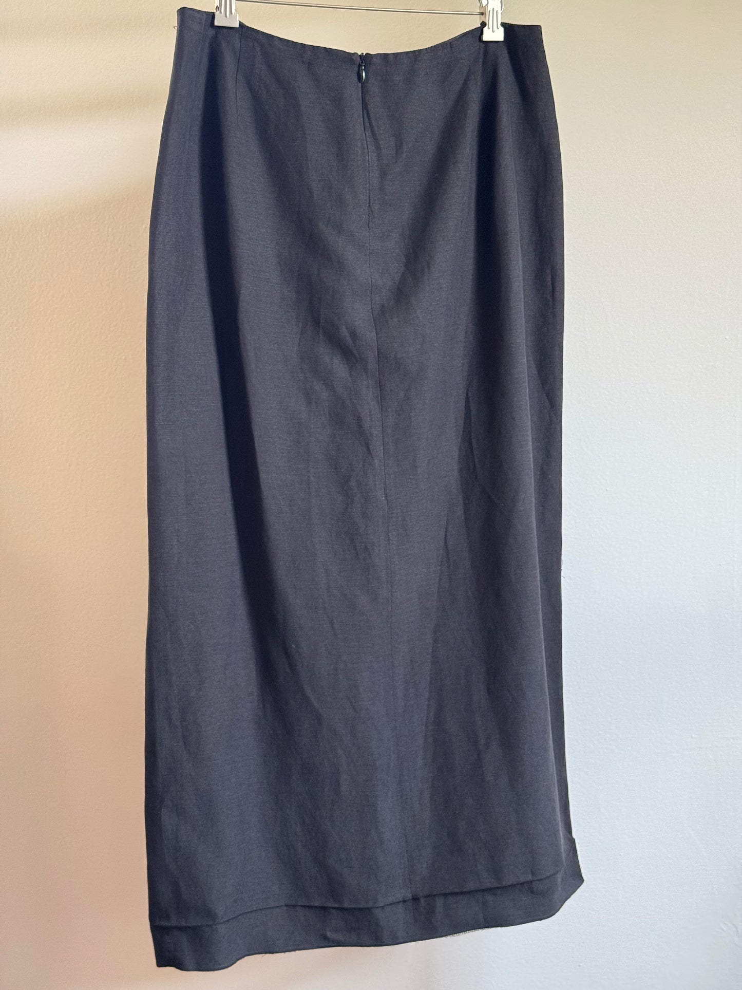 Reclaimed Jaeger Silk/Linen Long Straight Skirt in Black