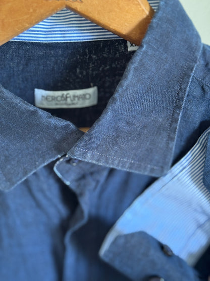 Reclaimed NerosFumato Linen Button Down Shirt in Navy
