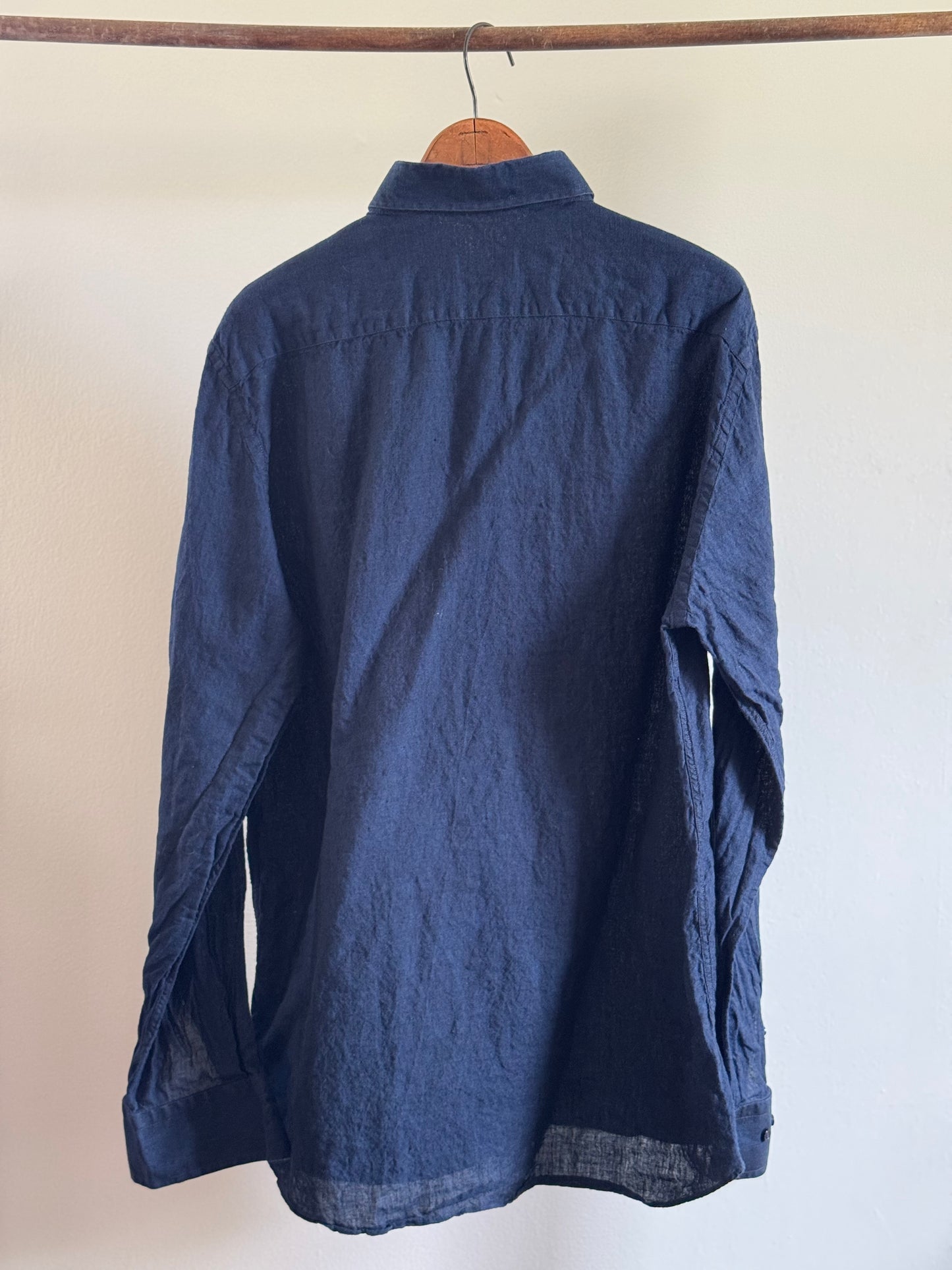 Reclaimed NerosFumato Linen Button Down Shirt in Navy
