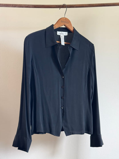 Vintage Jones New York Silk Fitted Button Down Shirt in Black