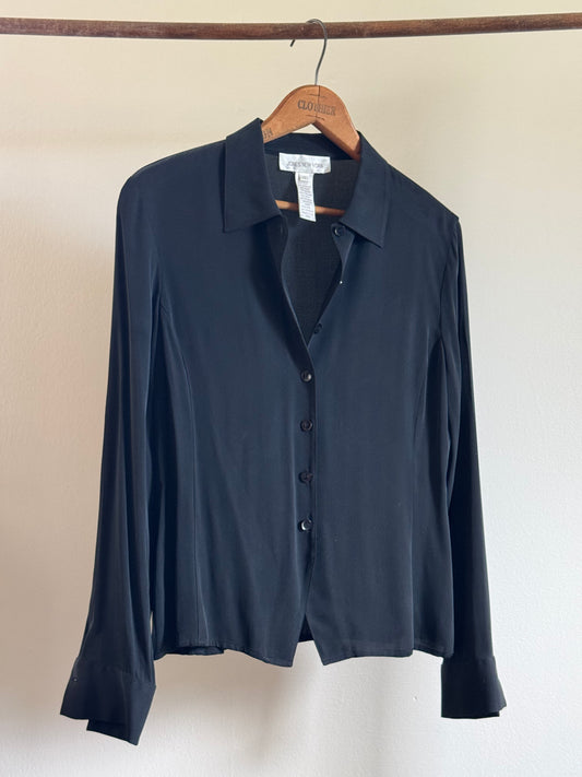 Vintage Jones New York Silk Fitted Button Down Shirt in Black