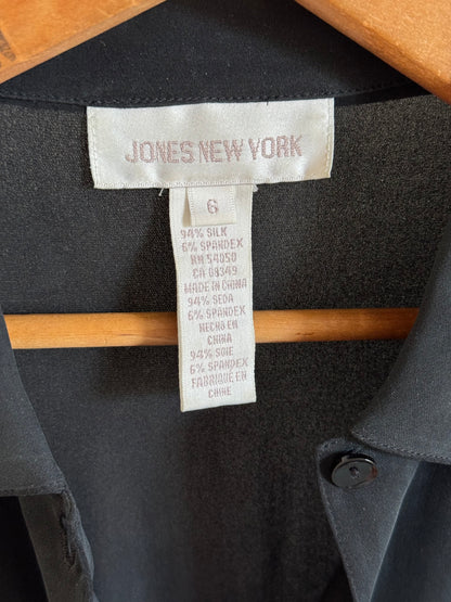 Vintage Jones New York Silk Fitted Button Down Shirt in Black
