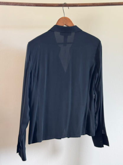 Vintage Jones New York Silk Fitted Button Down Shirt in Black
