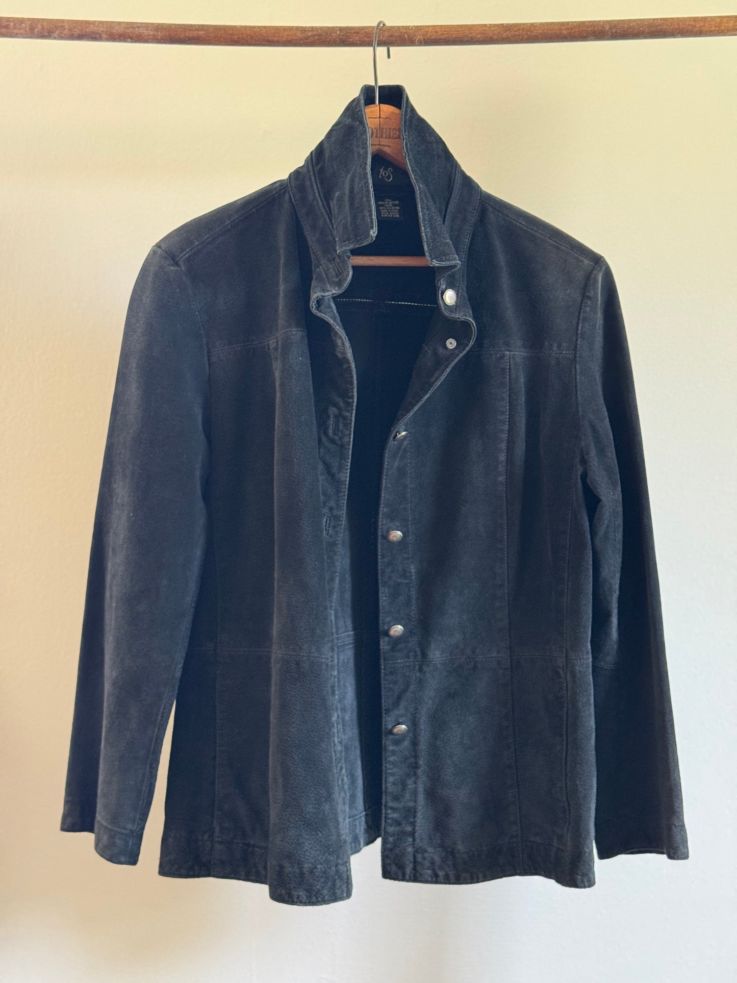 Vintage Suede Barn Coat in Black