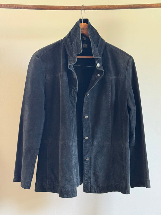 Vintage Suede Barn Coat in Black