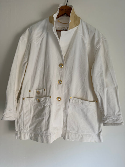 Vintage Escada Denim Western Jacket in White/Gold