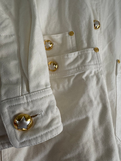 Vintage Escada Denim Western Jacket in White/Gold