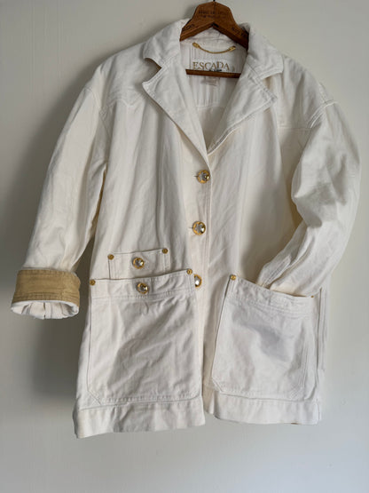 Vintage Escada Denim Western Jacket in White/Gold