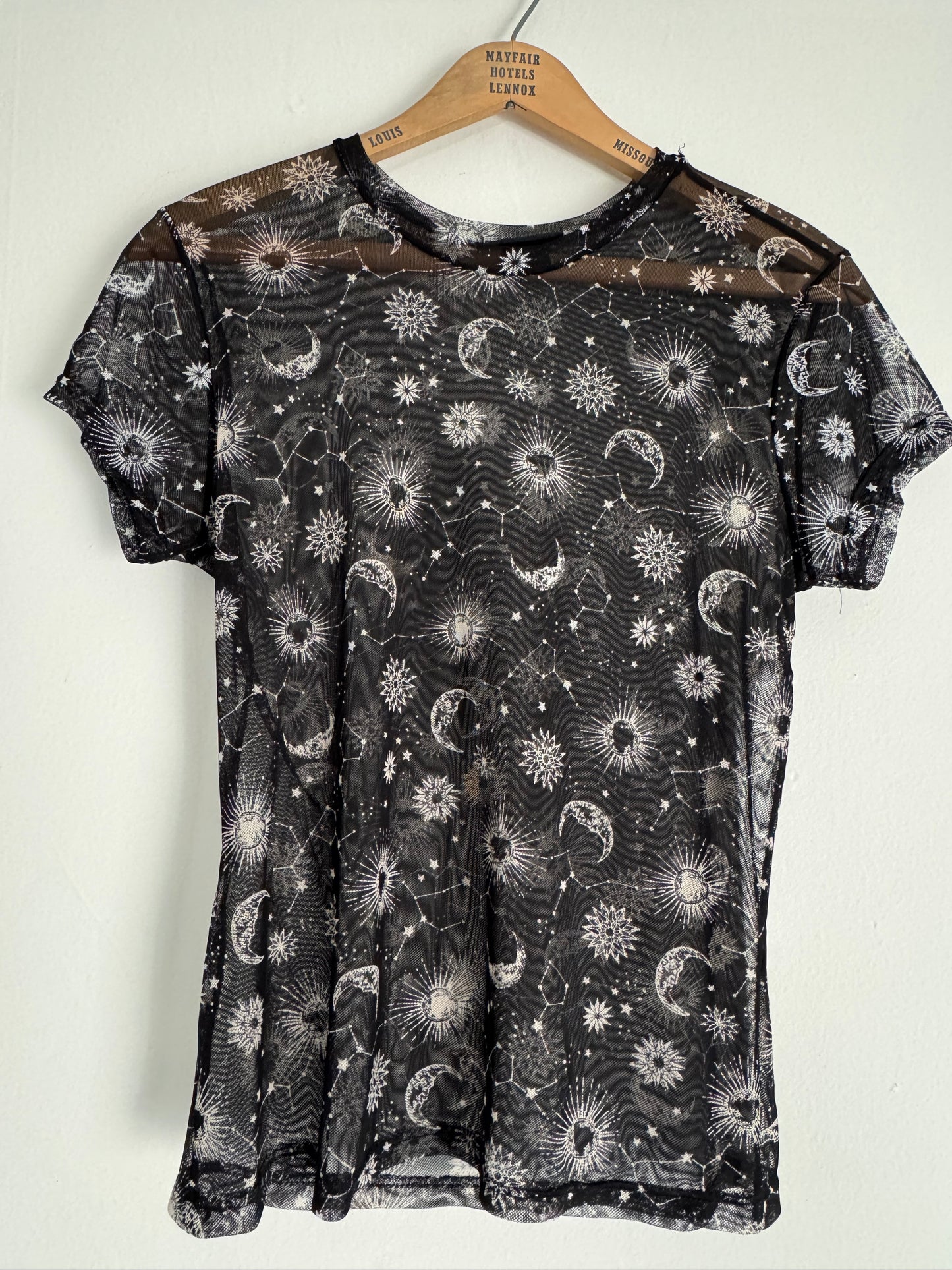 Just Polly New York Mesh Celestial Tee in Black/Cream