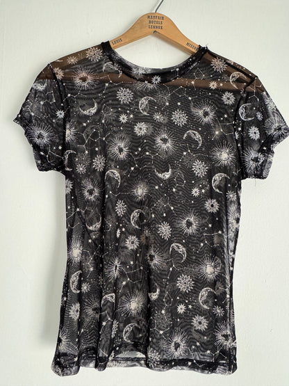 Just Polly New York Mesh Celestial Tee in Black/Cream