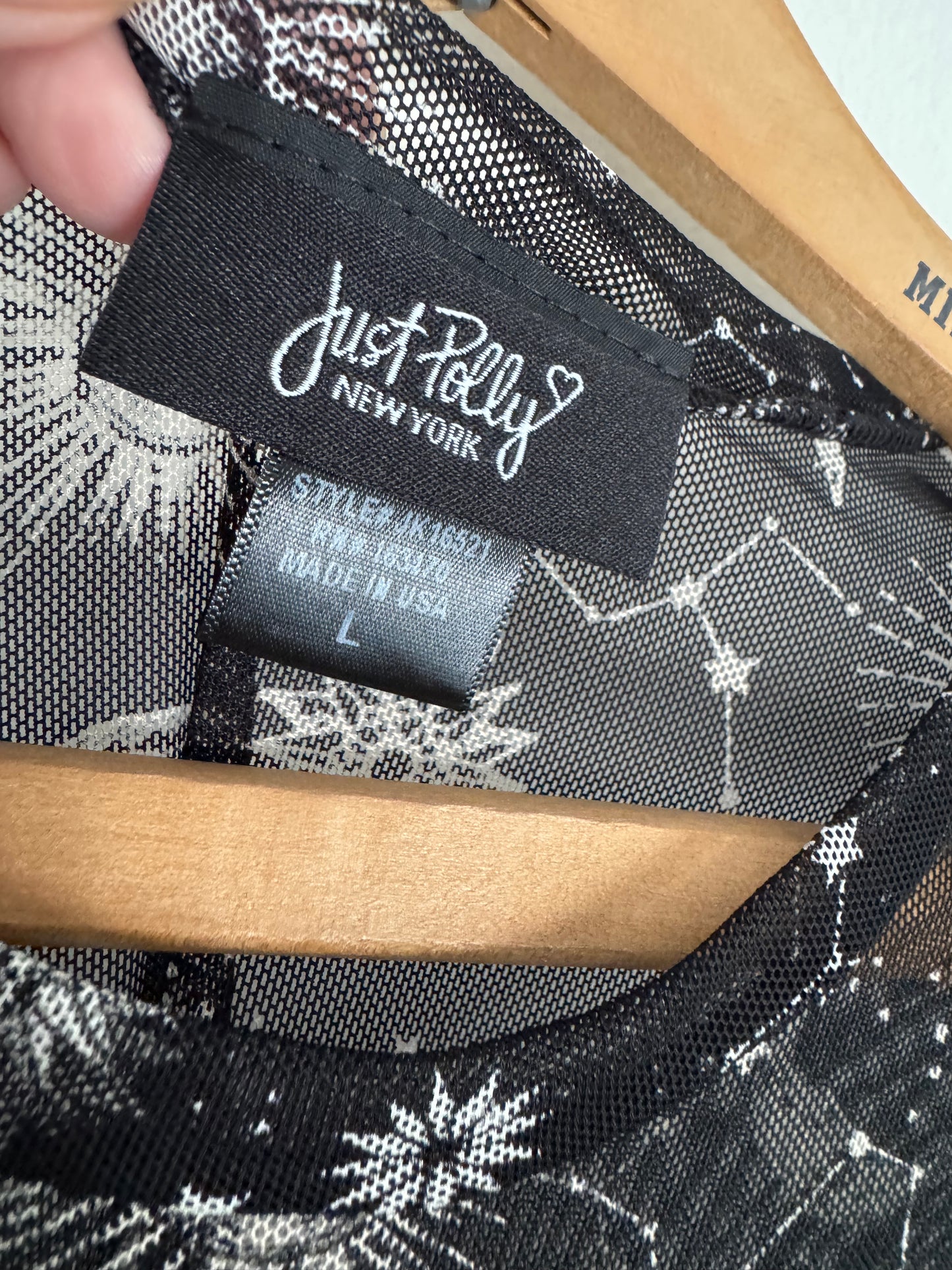 Just Polly New York Mesh Celestial Tee in Black/Cream