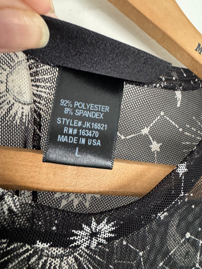 Just Polly New York Mesh Celestial Tee in Black/Cream