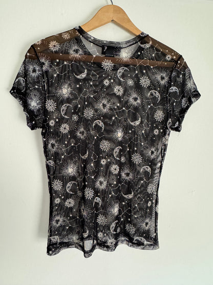 Just Polly New York Mesh Celestial Tee in Black/Cream
