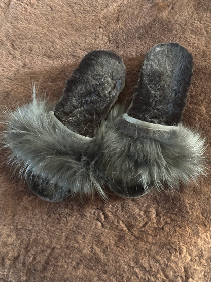 Overland Shearling & Raccoon Sandals in Black