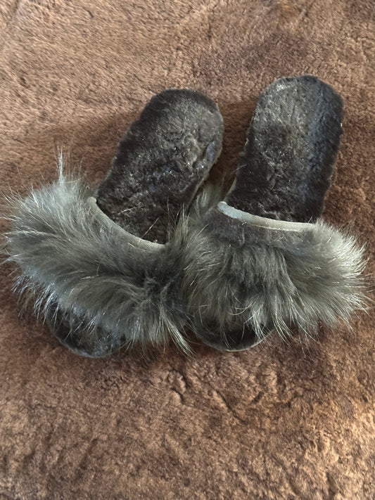 Overland Shearling & Raccoon Sandals in Black
