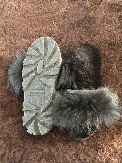 Overland Shearling & Raccoon Sandals in Black
