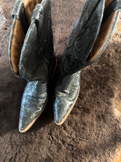Vintage Ostrich Western Bookts in Black