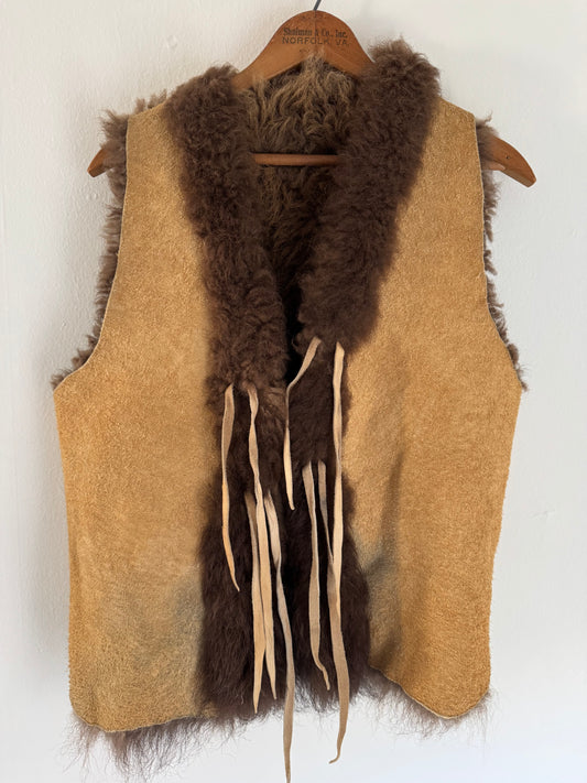 Vintage Buffalo Hide Vest in Tan/Chocolate