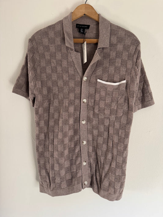 Art Of Rhetoric Checked Short Sleeve Sweater in Mushroom