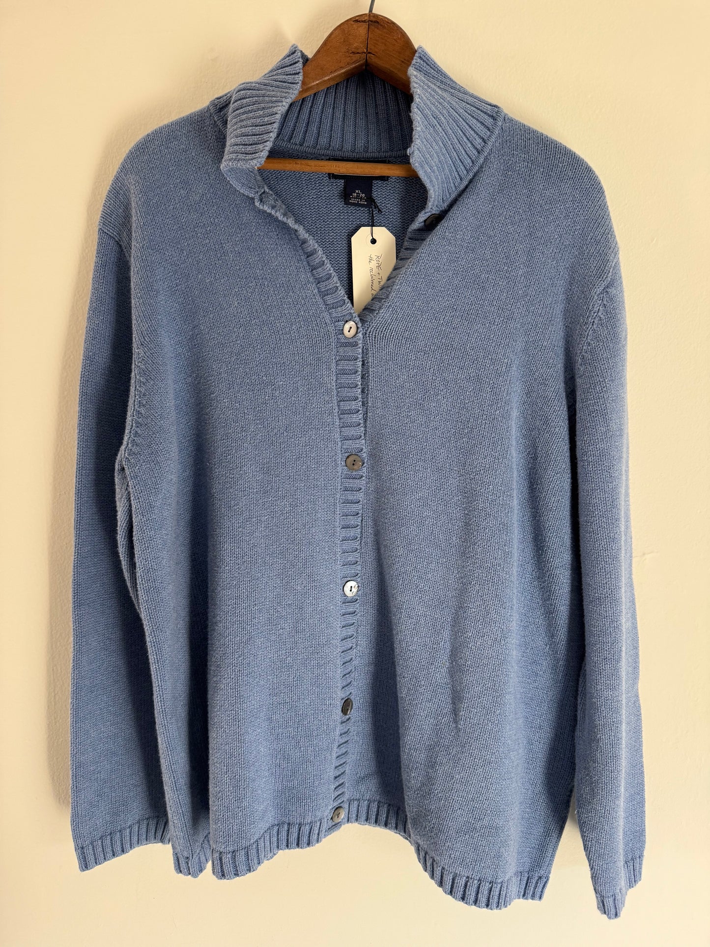 LandsEnd Cotton Button Up Sweater in Steel Blue