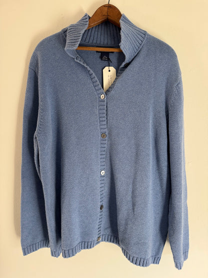 LandsEnd Cotton Button Up Sweater in Steel Blue
