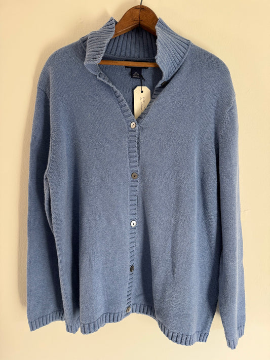 LandsEnd Cotton Button Up Sweater in Steel Blue