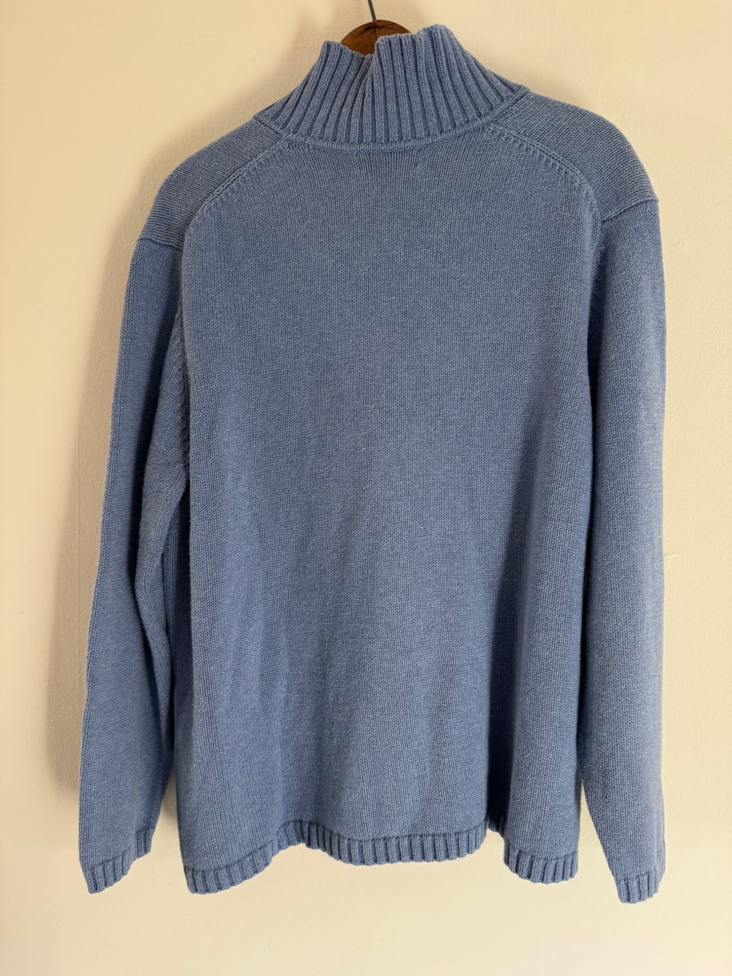 LandsEnd Cotton Button Up Sweater in Steel Blue