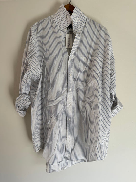 Robert Stock Cotton Stripe Button Down Shirt in White/Blue
